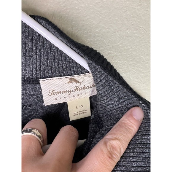 Tommy Bahama Pullover Men's Large Black 1/4‎ Zip Sweater Cotton Long Sleeve - Picture 4 of 9